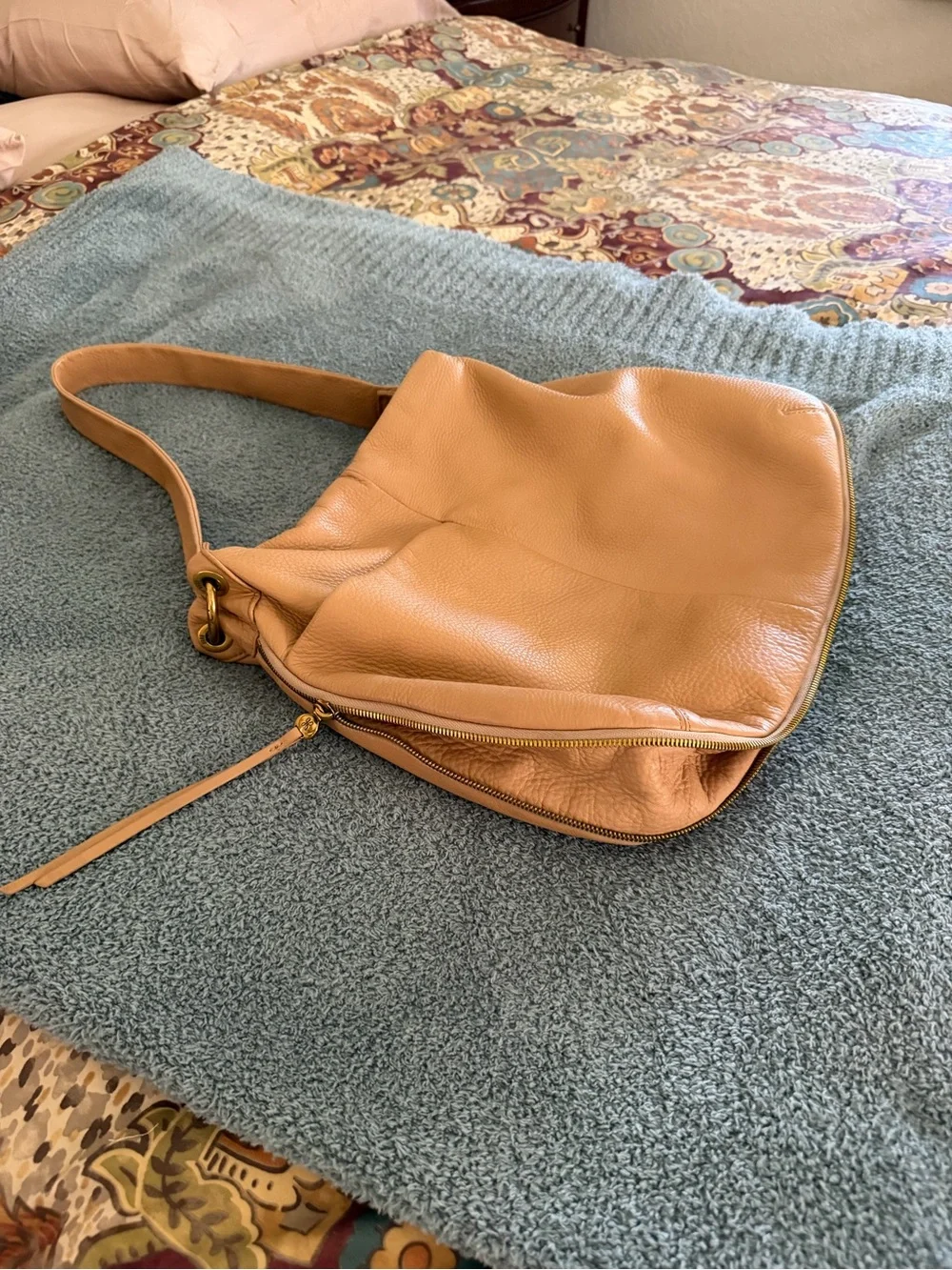 HOBO Camel Leather Expandable Shoulder Hobo Bag + Dust Bag